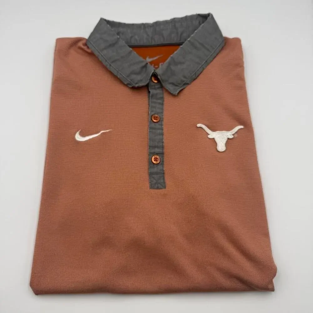 Nike Dri Fit golf polo university of Texas longhorns fits like a small (stain)